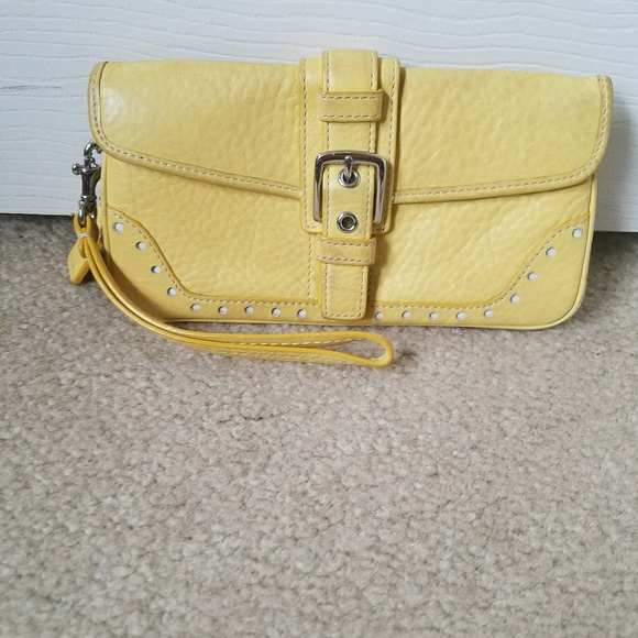 Coach Handbags - Coach Yellow Pebbled Leather Wristlet Wallet